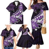 Personalised Hawaii Valentine Day Family Matching Mermaid Dress and Hawaiian Shirt Polynesian Hibiscus Art Style Purple LT05 - Polynesian Pride