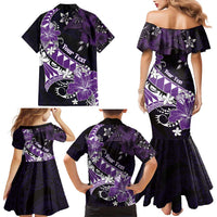 Personalised Hawaii Valentine Day Family Matching Mermaid Dress and Hawaiian Shirt Polynesian Hibiscus Art Style Purple LT05 - Polynesian Pride