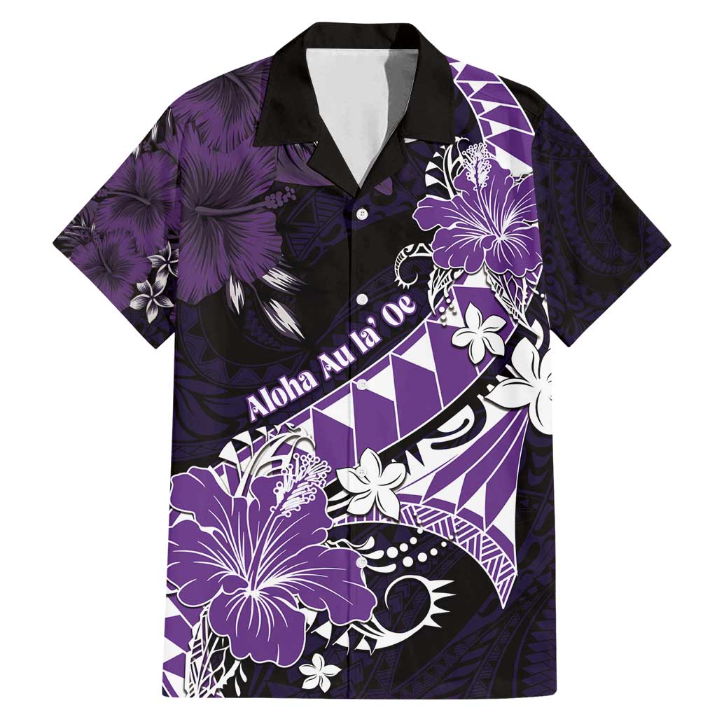Personalised Hawaii Valentine Day Family Matching Mermaid Dress and Hawaiian Shirt Polynesian Hibiscus Art Style Purple LT05 Dad's Shirt - Short Sleeve Purple - Polynesian Pride