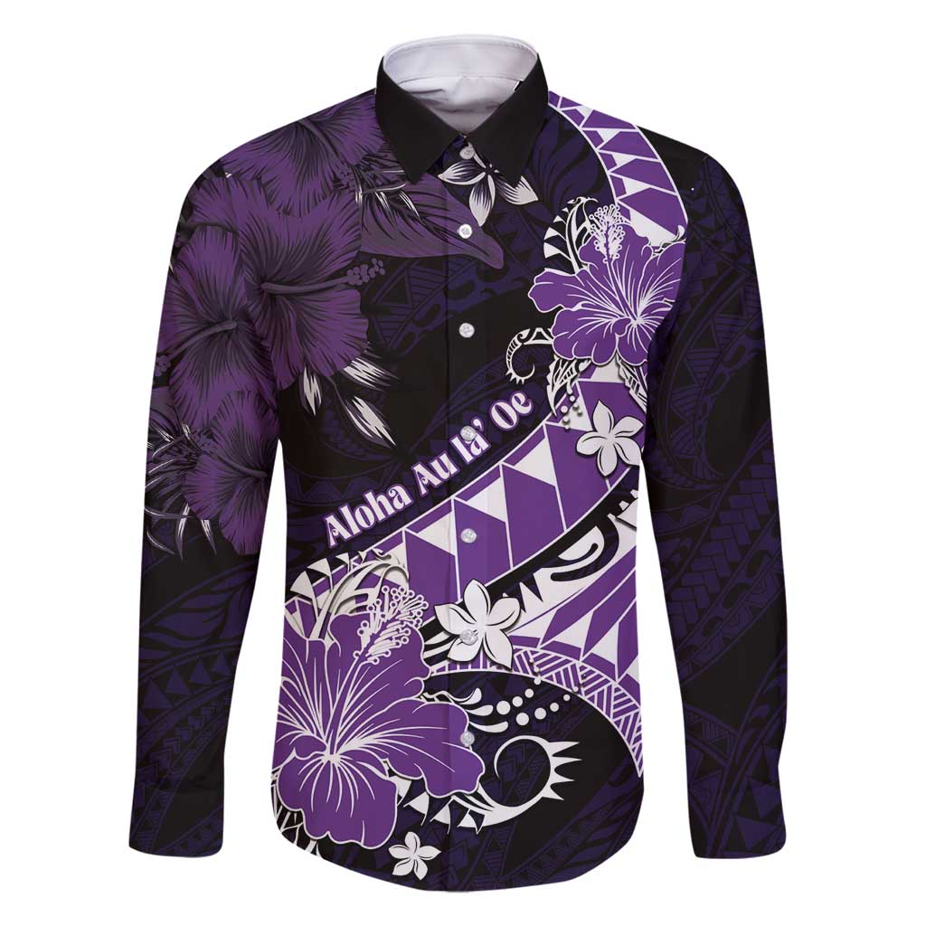 Personalised Hawaii Valentine Day Family Matching Mermaid Dress and Hawaiian Shirt Polynesian Hibiscus Art Style Purple LT05 Dad's Shirt - Long Sleeve Purple - Polynesian Pride