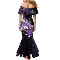Personalised Hawaii Valentine Day Family Matching Mermaid Dress and Hawaiian Shirt Polynesian Hibiscus Art Style Purple LT05 - Polynesian Pride