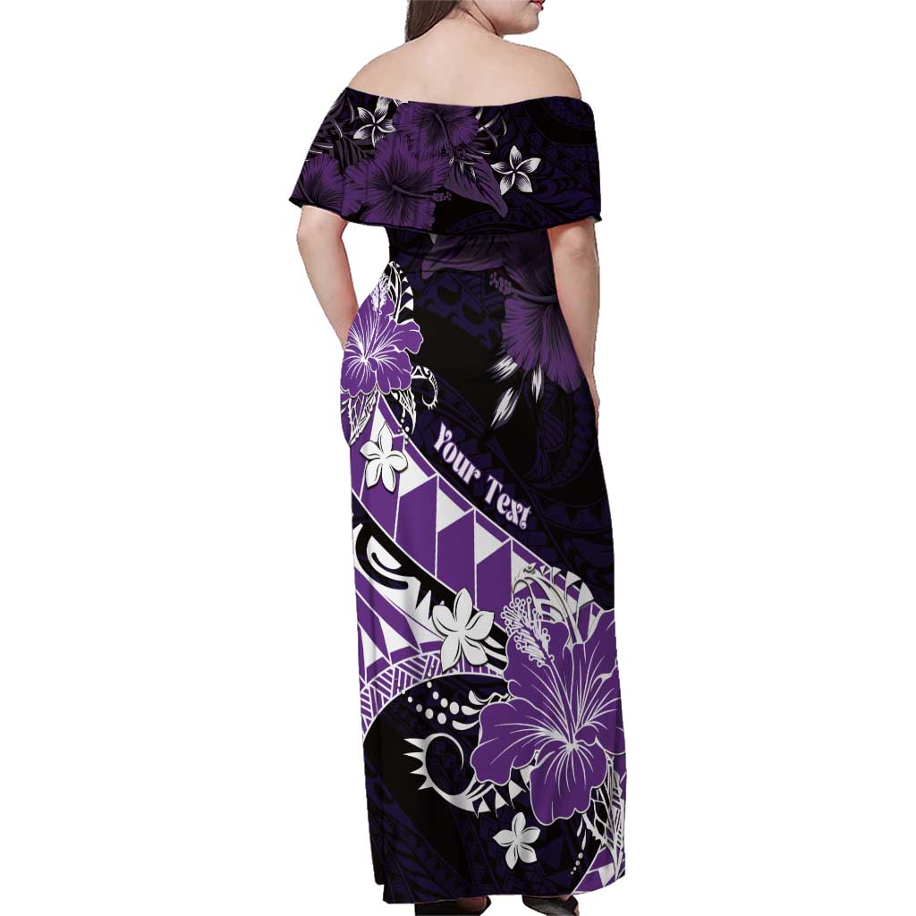 Personalised Hawaii Valentine Day Family Matching Off Shoulder Maxi Dress and Hawaiian Shirt Polynesian Hibiscus Art Style Purple LT05 - Polynesian Pride