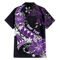 Personalised Hawaii Valentine Day Family Matching Off Shoulder Short Dress and Hawaiian Shirt Polynesian Hibiscus Art Style Purple