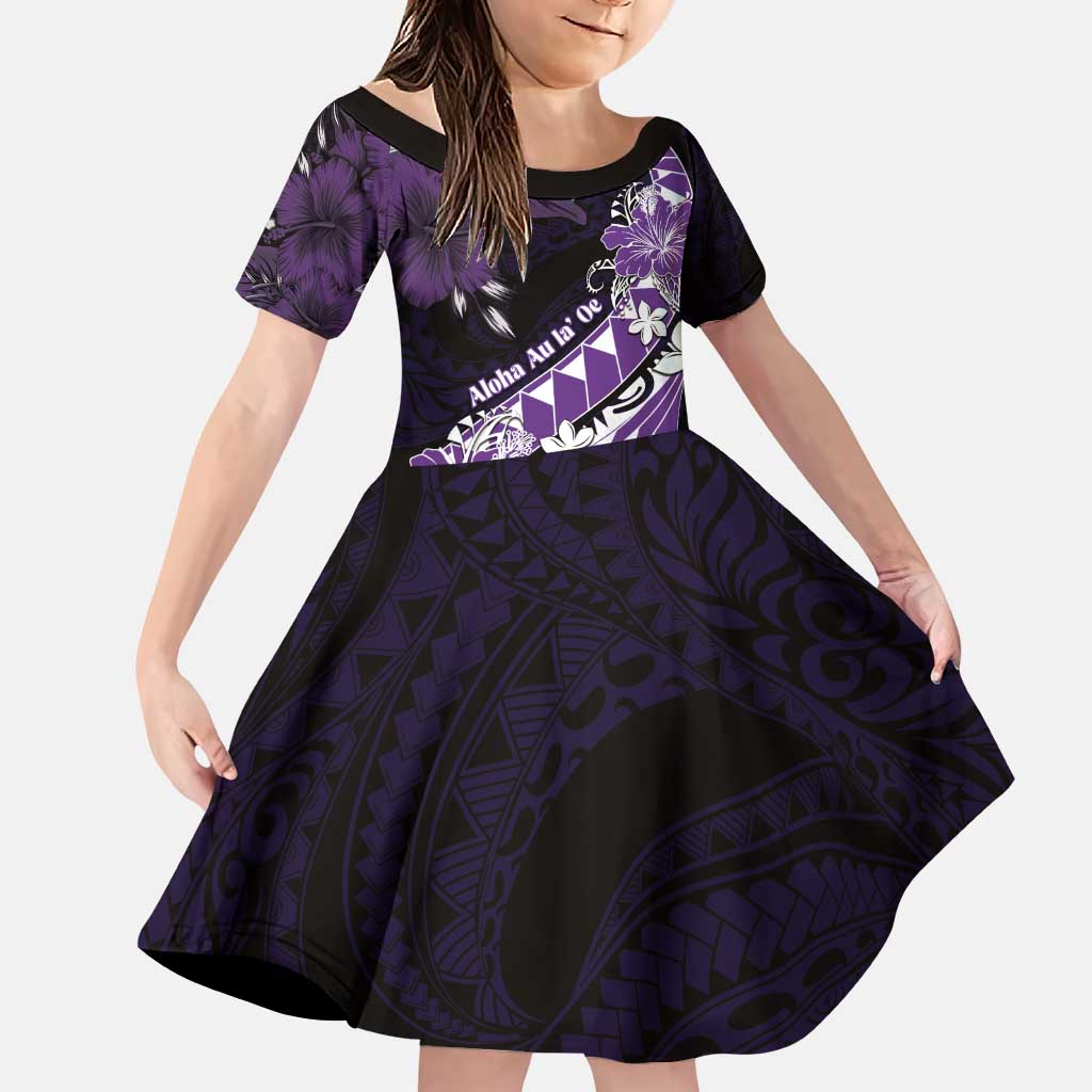 Personalised Hawaii Valentine Day Family Matching Puletasi and Hawaiian Shirt Polynesian Hibiscus Art Style Purple LT05 Daughter's Dress Purple - Polynesian Pride
