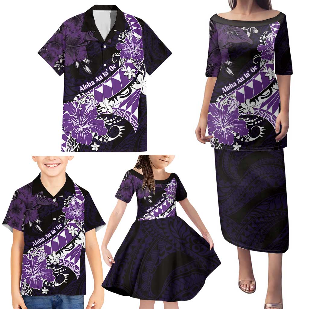 Personalised Hawaii Valentine Day Family Matching Puletasi and Hawaiian Shirt Polynesian Hibiscus Art Style Purple LT05 - Polynesian Pride