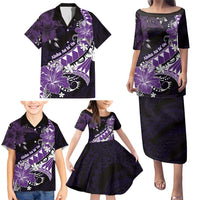 Personalised Hawaii Valentine Day Family Matching Puletasi and Hawaiian Shirt Polynesian Hibiscus Art Style Purple LT05 - Polynesian Pride