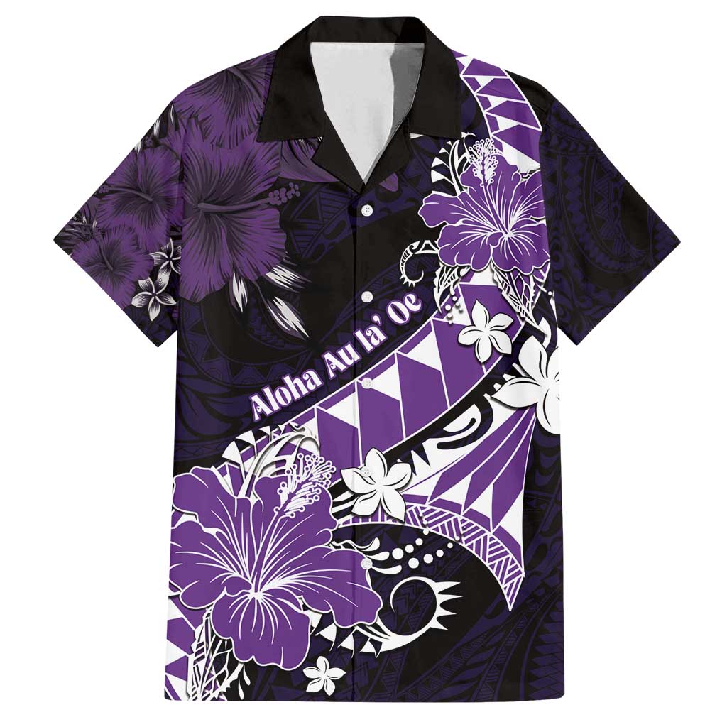 Personalised Hawaii Valentine Day Family Matching Puletasi and Hawaiian Shirt Polynesian Hibiscus Art Style Purple LT05 Dad's Shirt - Short Sleeve Purple - Polynesian Pride