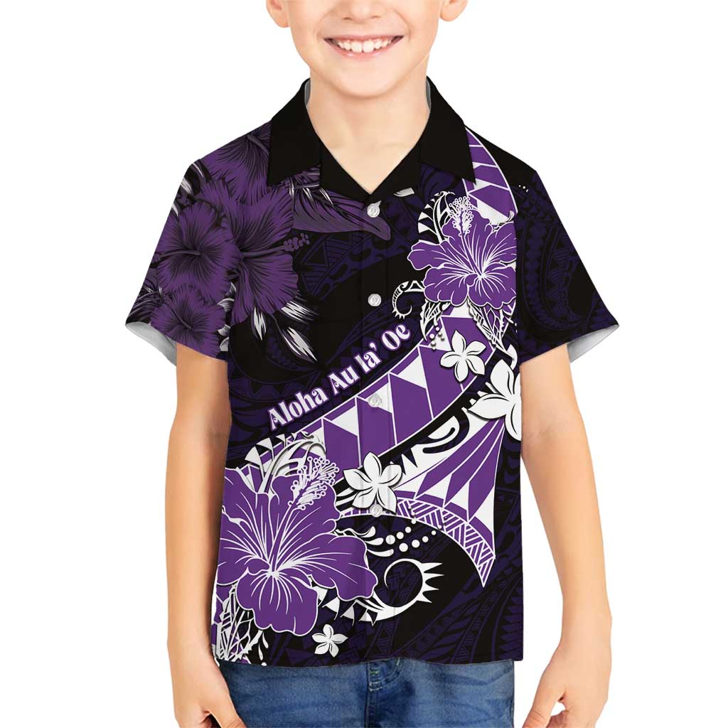 Personalised Hawaii Valentine Day Family Matching Puletasi and Hawaiian Shirt Polynesian Hibiscus Art Style Purple LT05 Son's Shirt Purple - Polynesian Pride
