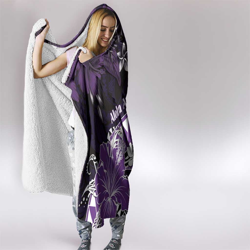 Hawaii Valentine Day Hooded Blanket Polynesian Hibiscus Art Style Purple