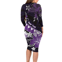 Personalised Hawaii Valentine Day Long Sleeve Bodycon Dress Polynesian Hibiscus Art Style Purple LT05 - Polynesian Pride