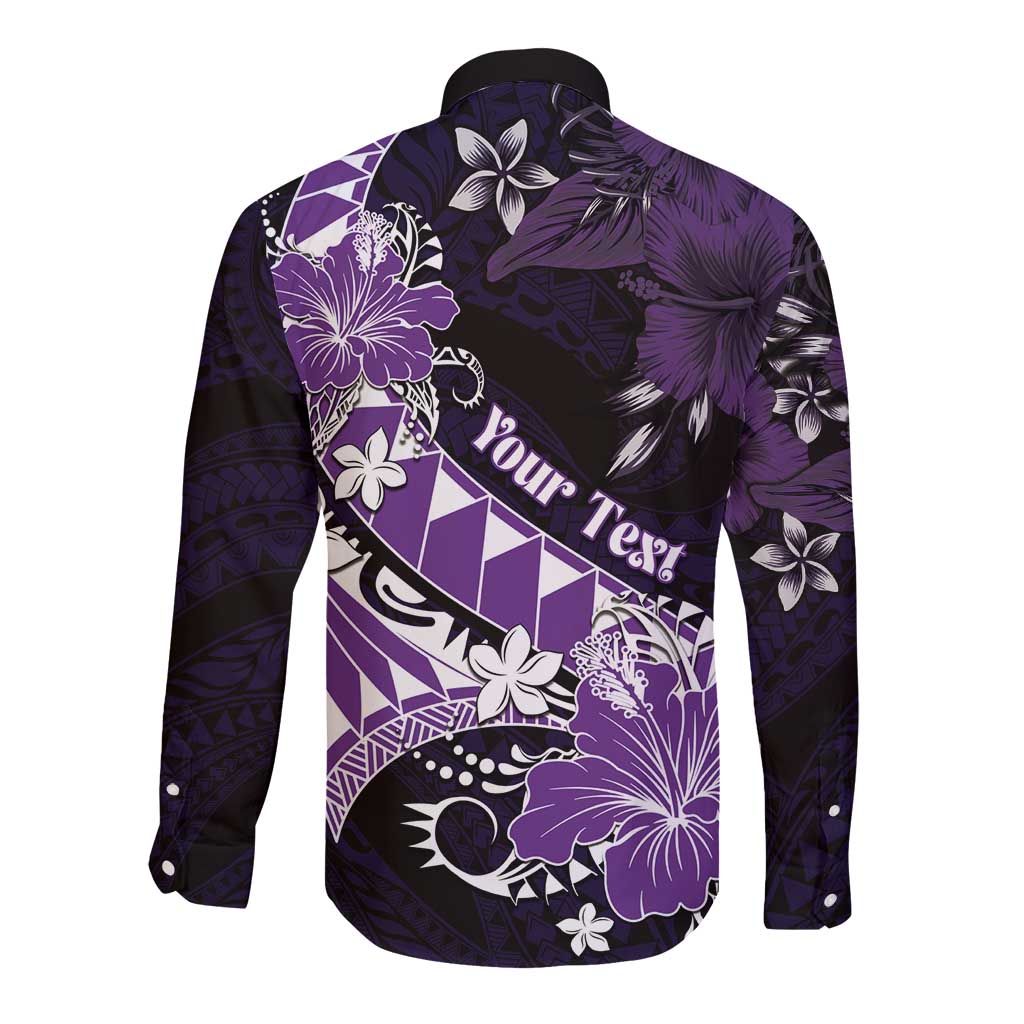 Personalised Hawaii Valentine Day Long Sleeve Button Shirt Polynesian Hibiscus Art Style Purple LT05 - Polynesian Pride