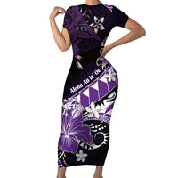Personalised Hawaii Valentine Day Short Sleeve Bodycon Dress Polynesian Hibiscus Art Style Purple LT05 Long Dress Purple - Polynesian Pride