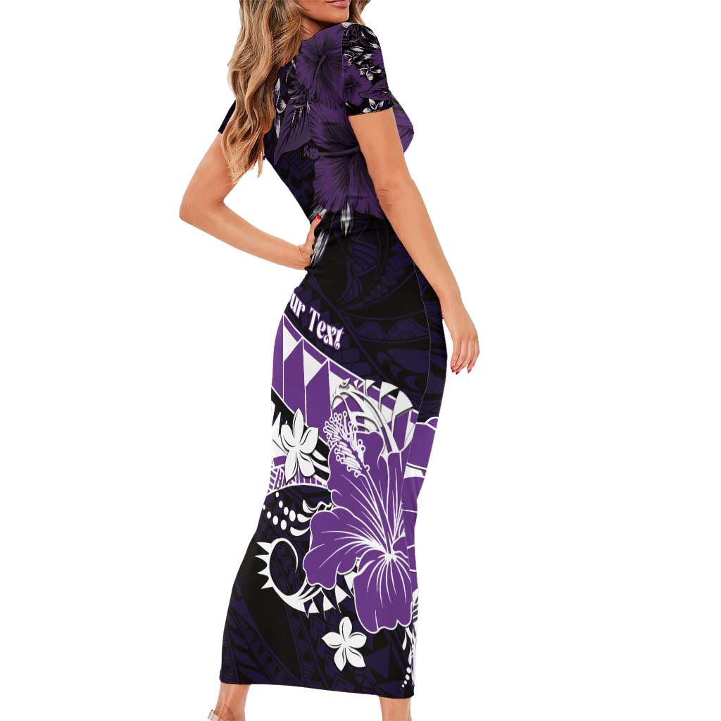 Personalised Hawaii Valentine Day Short Sleeve Bodycon Dress Polynesian Hibiscus Art Style Purple LT05 - Polynesian Pride