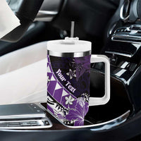 Personalised Hawaii Valentine Day Tumbler With Handle Polynesian Hibiscus Art Style Purple