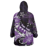 Personalised Hawaii Valentine Day Wearable Blanket Hoodie Polynesian Hibiscus Art Style Purple LT05 - Polynesian Pride