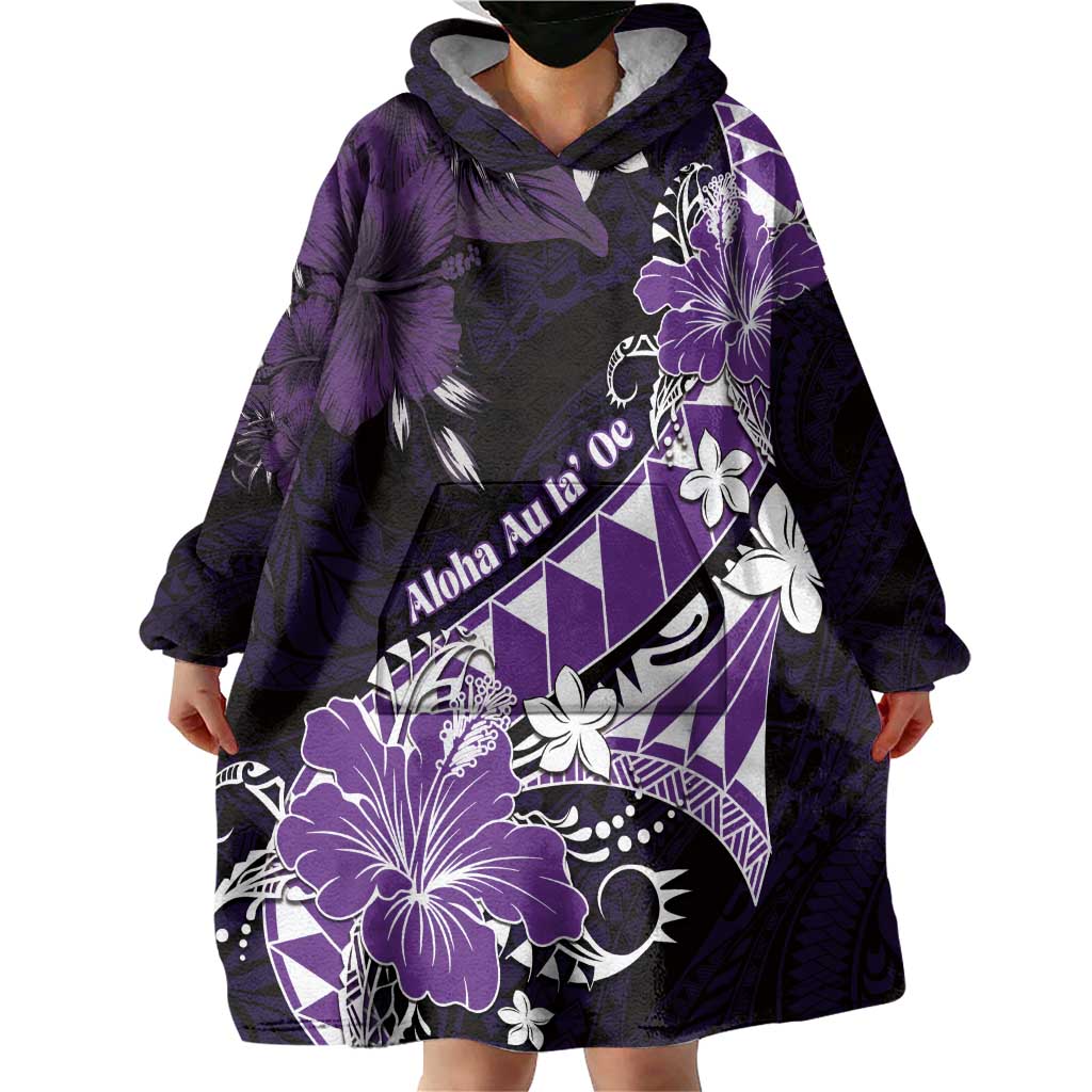 Personalised Hawaii Valentine Day Wearable Blanket Hoodie Polynesian Hibiscus Art Style Purple LT05 - Polynesian Pride