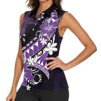Personalised Hawaii Valentine Day Women Sleeveless Polo Shirt Polynesian Hibiscus Art Style Purple LT05 - Polynesian Pride