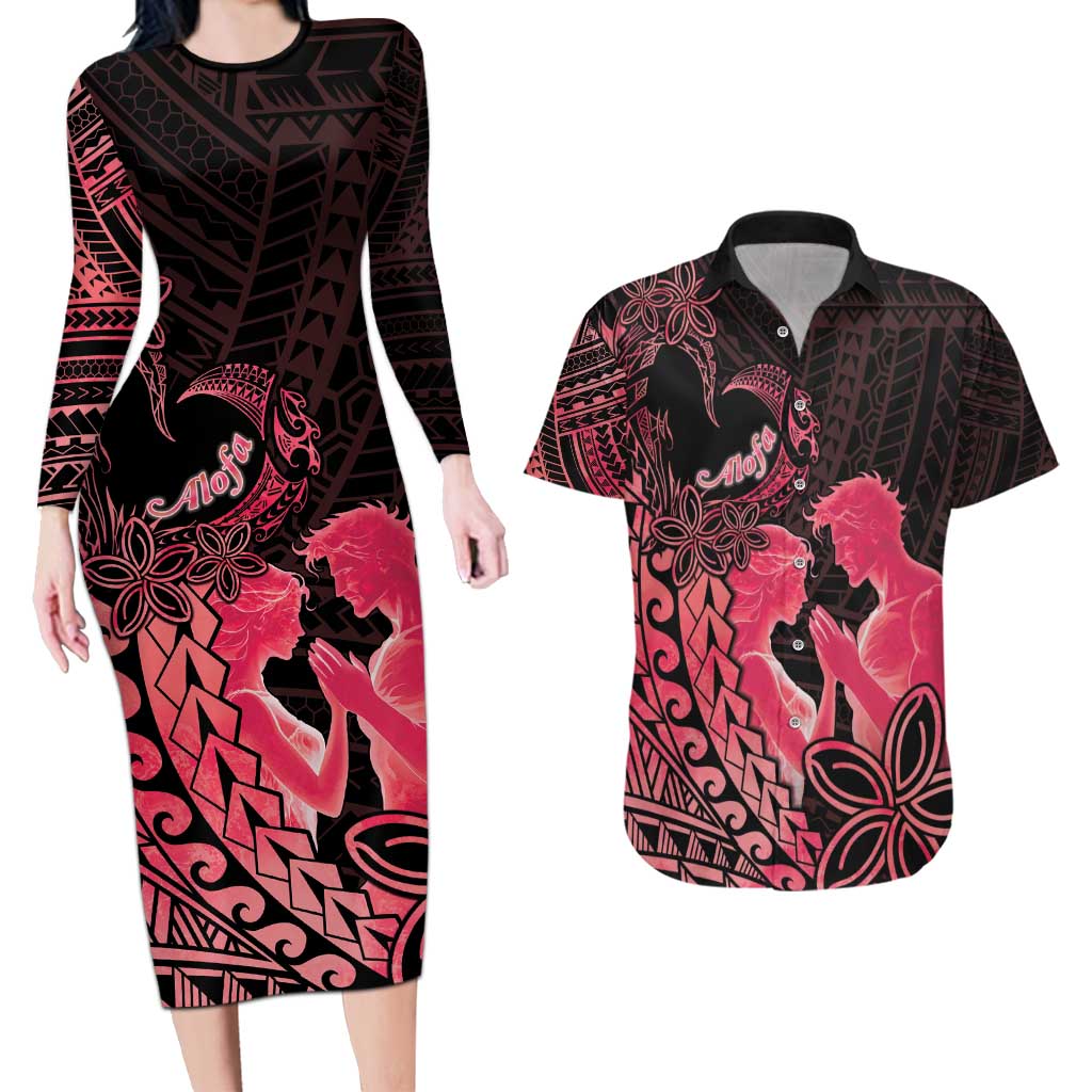 Alofa Samoa Valentine Red Couples Matching Long Sleeve Bodycon Dress and Hawaiian Shirt Love Is The Greatest Thing LT05 Red - Polynesian Pride