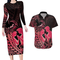 Alofa Samoa Valentine Red Couples Matching Long Sleeve Bodycon Dress and Hawaiian Shirt Love Is The Greatest Thing LT05 Red - Polynesian Pride