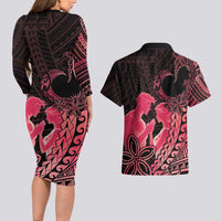 Alofa Samoa Valentine Red Couples Matching Long Sleeve Bodycon Dress and Hawaiian Shirt Love Is The Greatest Thing LT05 - Polynesian Pride