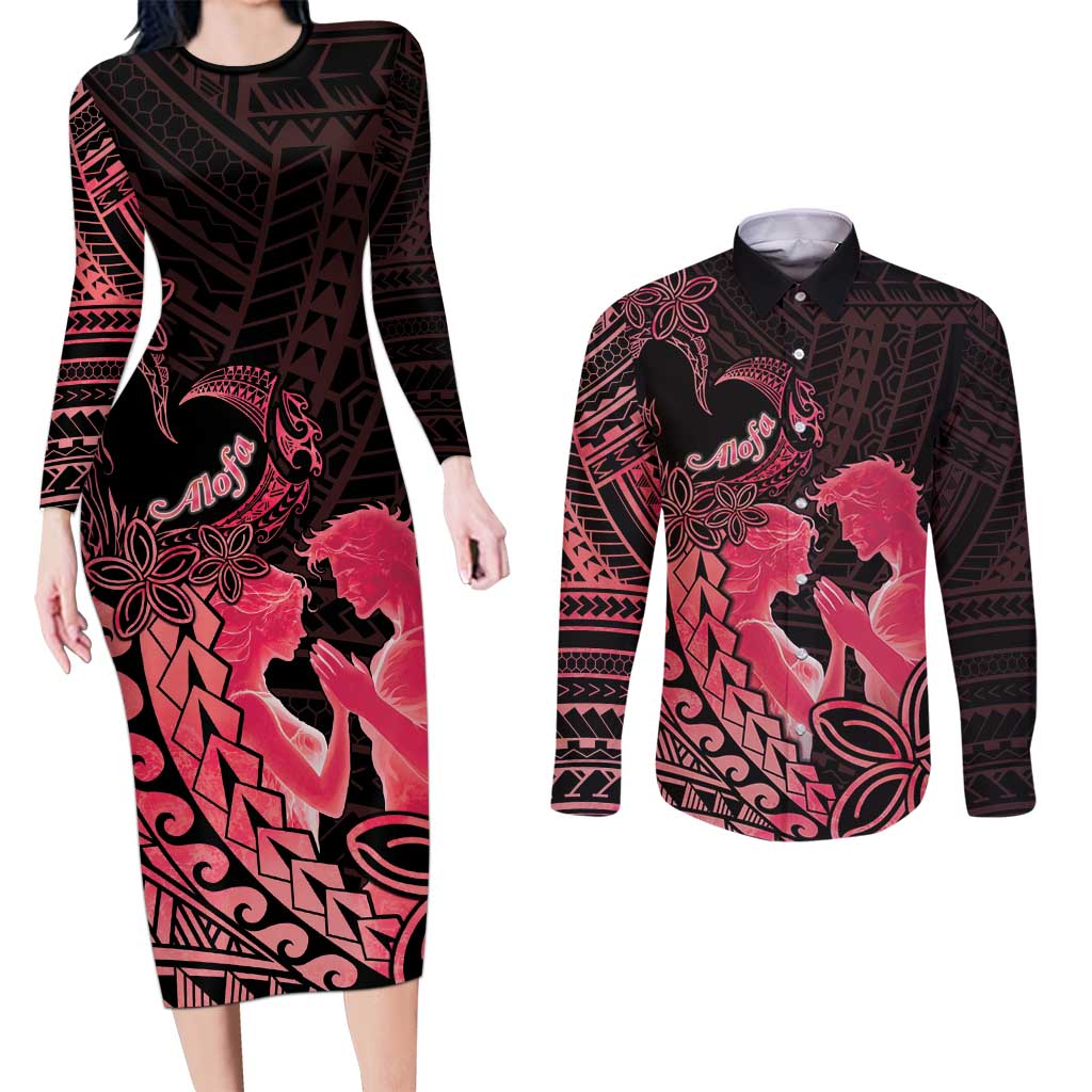 Alofa Samoa Valentine Red Couples Matching Long Sleeve Bodycon Dress and Long Sleeve Button Shirt Love Is The Greatest Thing LT05 Red - Polynesian Pride