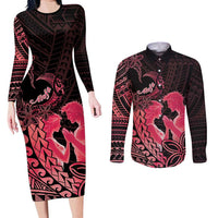 Alofa Samoa Valentine Red Couples Matching Long Sleeve Bodycon Dress and Long Sleeve Button Shirt Love Is The Greatest Thing LT05 Red - Polynesian Pride