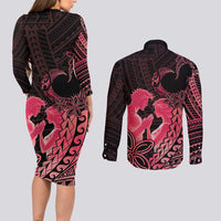 Alofa Samoa Valentine Red Couples Matching Long Sleeve Bodycon Dress and Long Sleeve Button Shirt Love Is The Greatest Thing LT05 - Polynesian Pride