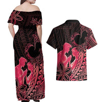 Alofa Samoa Valentine Red Couples Matching Off Shoulder Maxi Dress and Hawaiian Shirt Love Is The Greatest Thing LT05 - Polynesian Pride