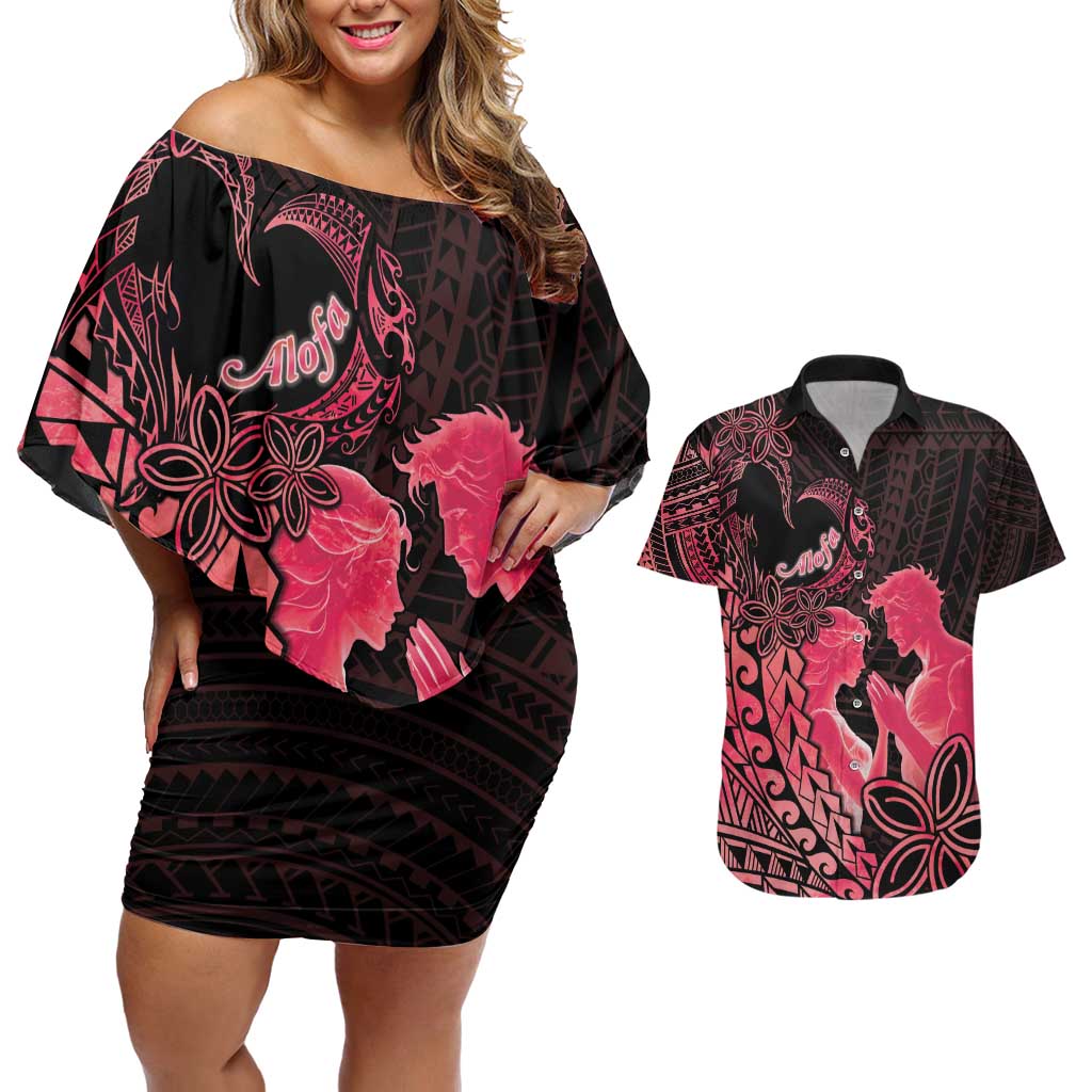 Alofa Samoa Valentine Red Couples Matching Off Shoulder Short Dress and Hawaiian Shirt Love Is The Greatest Thing LT05 Red - Polynesian Pride