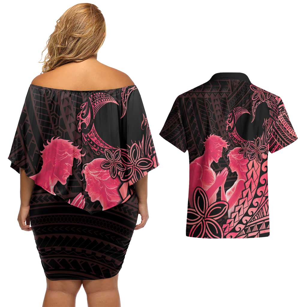Alofa Samoa Valentine Red Couples Matching Off Shoulder Short Dress and Hawaiian Shirt Love Is The Greatest Thing LT05 - Polynesian Pride