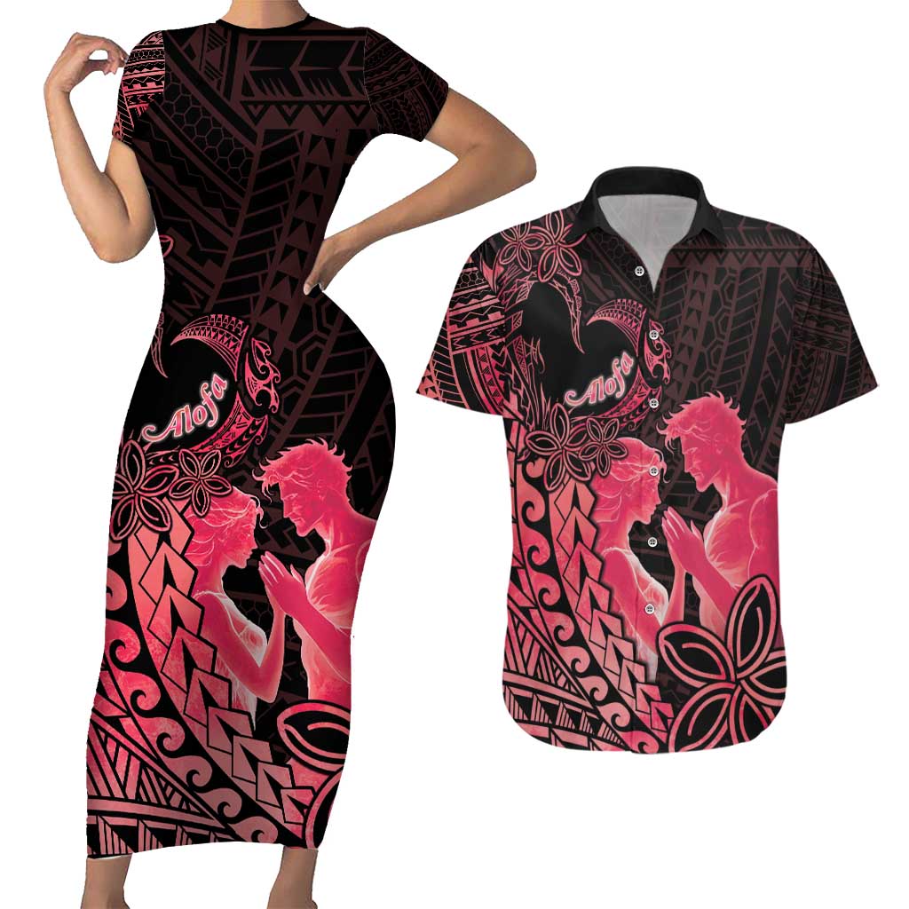 Alofa Samoa Valentine Red Couples Matching Short Sleeve Bodycon Dress and Hawaiian Shirt Love Is The Greatest Thing LT05 Red - Polynesian Pride