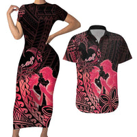 Alofa Samoa Valentine Red Couples Matching Short Sleeve Bodycon Dress and Hawaiian Shirt Love Is The Greatest Thing LT05 Red - Polynesian Pride