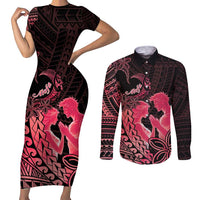 Alofa Samoa Valentine Red Couples Matching Short Sleeve Bodycon Dress and Long Sleeve Button Shirt Love Is The Greatest Thing LT05 Red - Polynesian Pride