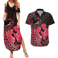 Alofa Samoa Valentine Red Couples Matching Summer Maxi Dress and Hawaiian Shirt Love Is The Greatest Thing LT05 Red - Polynesian Pride