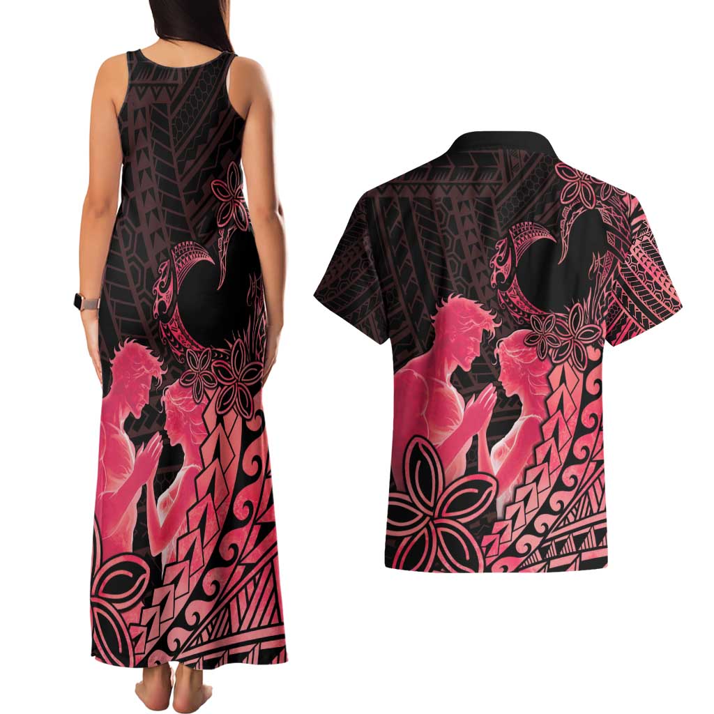 Alofa Samoa Valentine Red Couples Matching Tank Maxi Dress and Hawaiian Shirt Love Is The Greatest Thing LT05 - Polynesian Pride