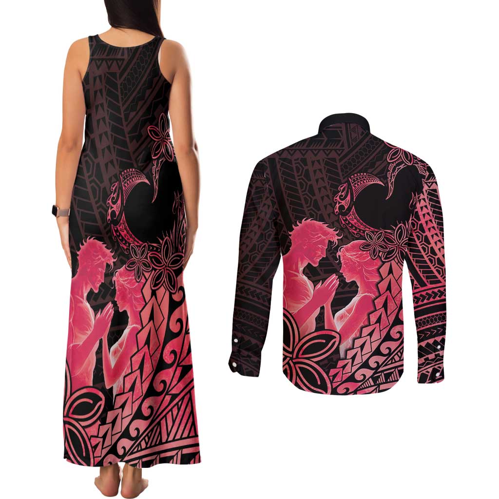 Alofa Samoa Valentine Red Couples Matching Tank Maxi Dress and Long Sleeve Button Shirt Love Is The Greatest Thing