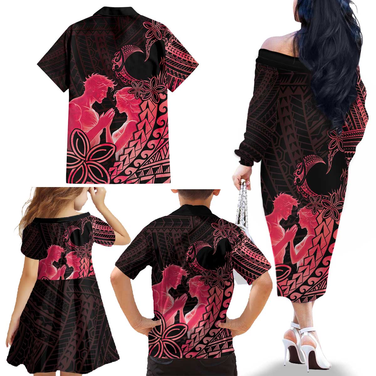 Alofa Samoa Valentine Red Family Matching Off The Shoulder Long Sleeve Dress and Hawaiian Shirt Love Is The Greatest Thing LT05 - Polynesian Pride