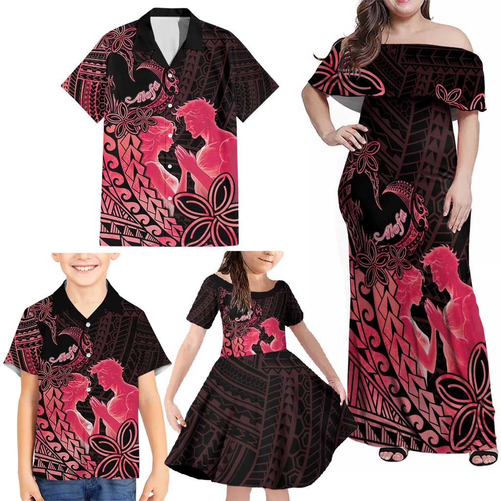Alofa Samoa Valentine Red Family Matching Off Shoulder Maxi Dress and Hawaiian Shirt Love Is The Greatest Thing LT05 - Polynesian Pride