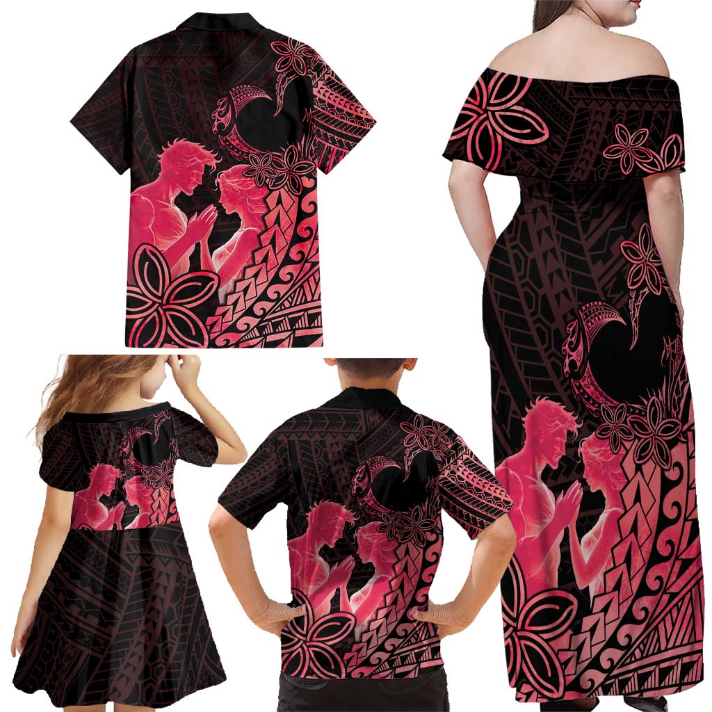 Alofa Samoa Valentine Red Family Matching Off Shoulder Maxi Dress and Hawaiian Shirt Love Is The Greatest Thing LT05 - Polynesian Pride
