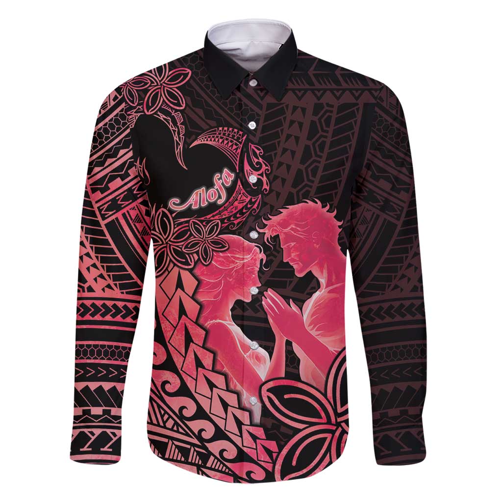 Alofa Samoa Valentine Red Family Matching Off Shoulder Maxi Dress and Hawaiian Shirt Love Is The Greatest Thing LT05 Dad's Shirt - Long Sleeve Red - Polynesian Pride