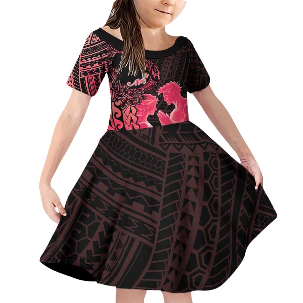 Alofa Samoa Valentine Red Family Matching Off Shoulder Short Dress and Hawaiian Shirt Love Is The Greatest Thing LT05 Daughter's Dress Red - Polynesian Pride