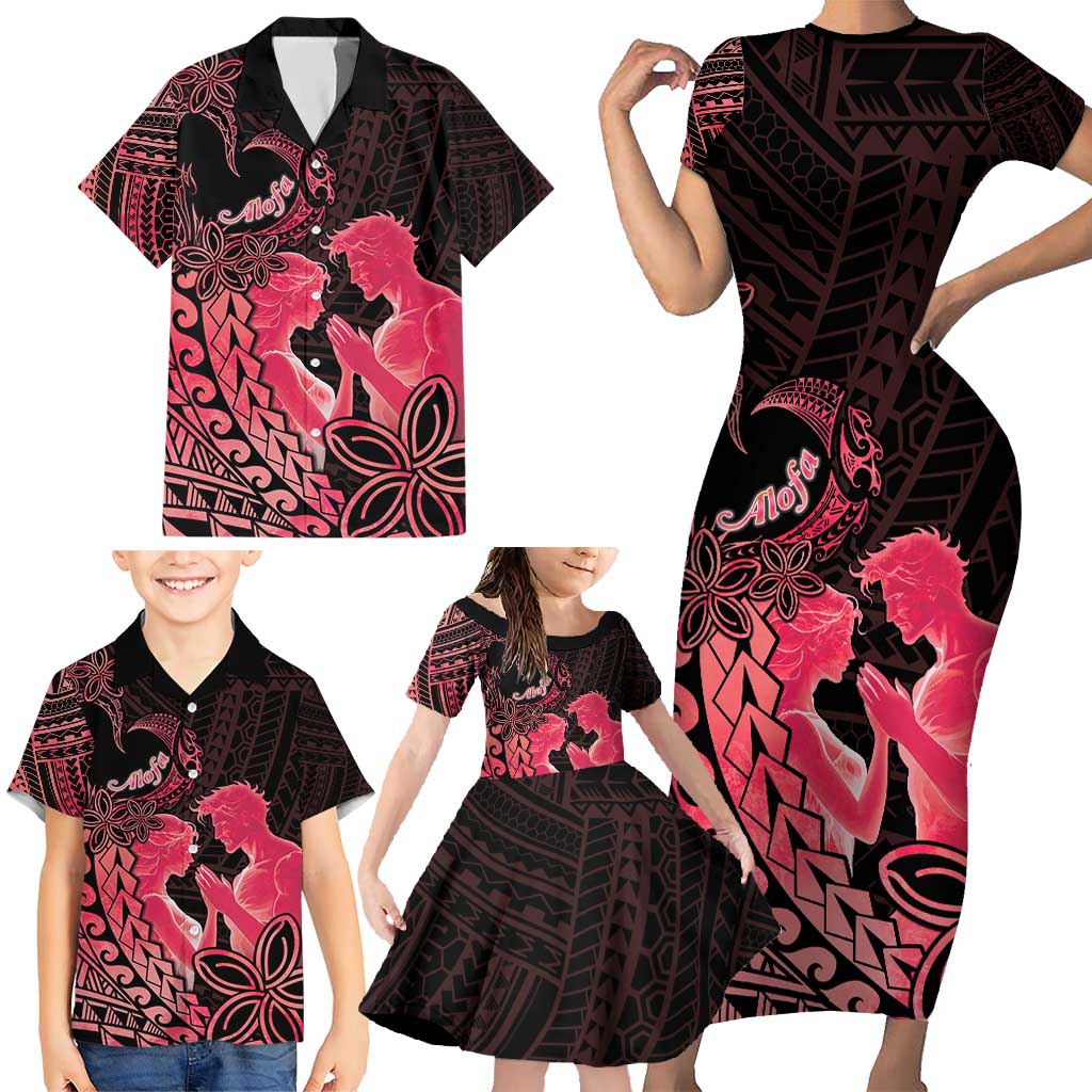 Alofa Samoa Valentine Red Family Matching Short Sleeve Bodycon Dress and Hawaiian Shirt Love Is The Greatest Thing LT05 - Polynesian Pride