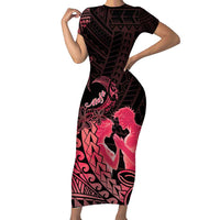 Alofa Samoa Valentine Red Family Matching Short Sleeve Bodycon Dress and Hawaiian Shirt Love Is The Greatest Thing LT05 Mom's Dress Red - Polynesian Pride