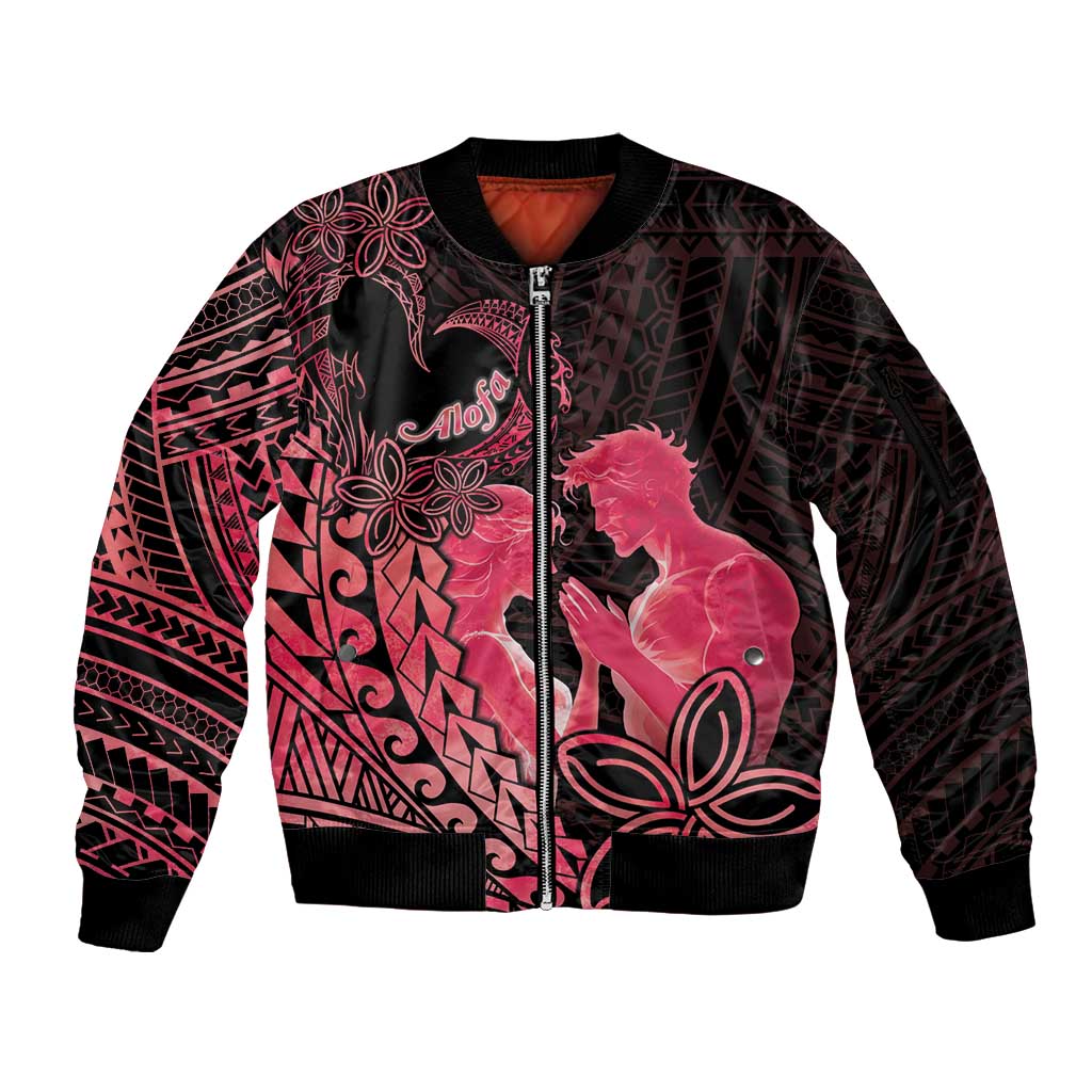 Alofa Samoa Valentine Red Sleeve Zip Bomber Jacket Love Is The Greatest Thing LT05 Unisex Red - Polynesian Pride