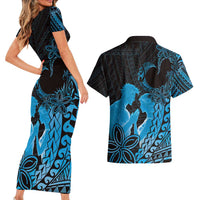 Alofa Samoa Valentine Blue Couples Matching Short Sleeve Bodycon Dress and Hawaiian Shirt Love Is The Greatest Thing LT05 - Polynesian Pride