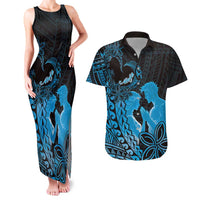Alofa Samoa Valentine Blue Couples Matching Tank Maxi Dress and Hawaiian Shirt Love Is The Greatest Thing LT05 Blue - Polynesian Pride