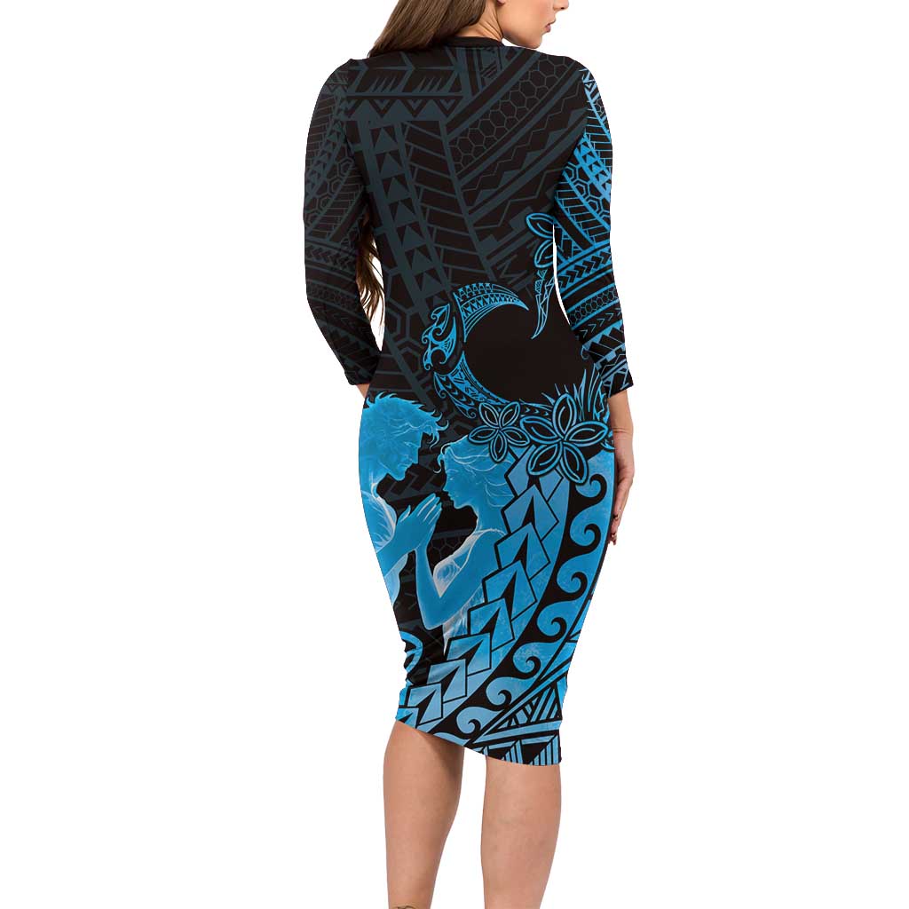 Alofa Samoa Valentine Blue Family Matching Long Sleeve Bodycon Dress and Hawaiian Shirt Love Is The Greatest Thing LT05 - Polynesian Pride
