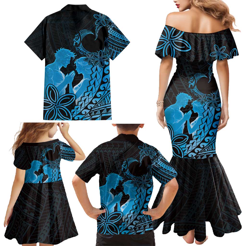 Alofa Samoa Valentine Blue Family Matching Mermaid Dress and Hawaiian Shirt Love Is The Greatest Thing LT05 - Polynesian Pride
