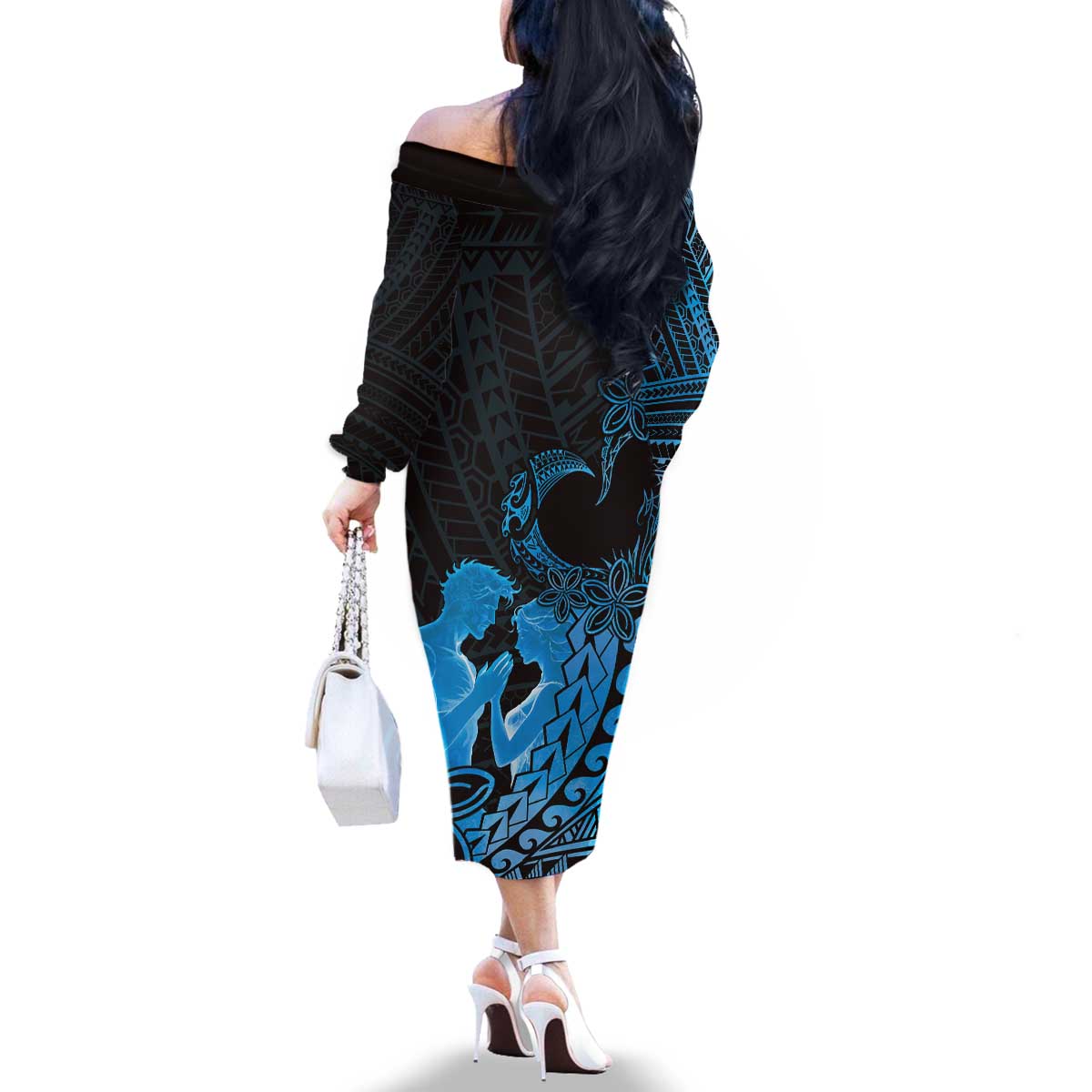 Alofa Samoa Valentine Blue Family Matching Off The Shoulder Long Sleeve Dress and Hawaiian Shirt Love Is The Greatest Thing LT05 - Polynesian Pride