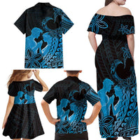 Alofa Samoa Valentine Blue Family Matching Off Shoulder Maxi Dress and Hawaiian Shirt Love Is The Greatest Thing LT05 - Polynesian Pride